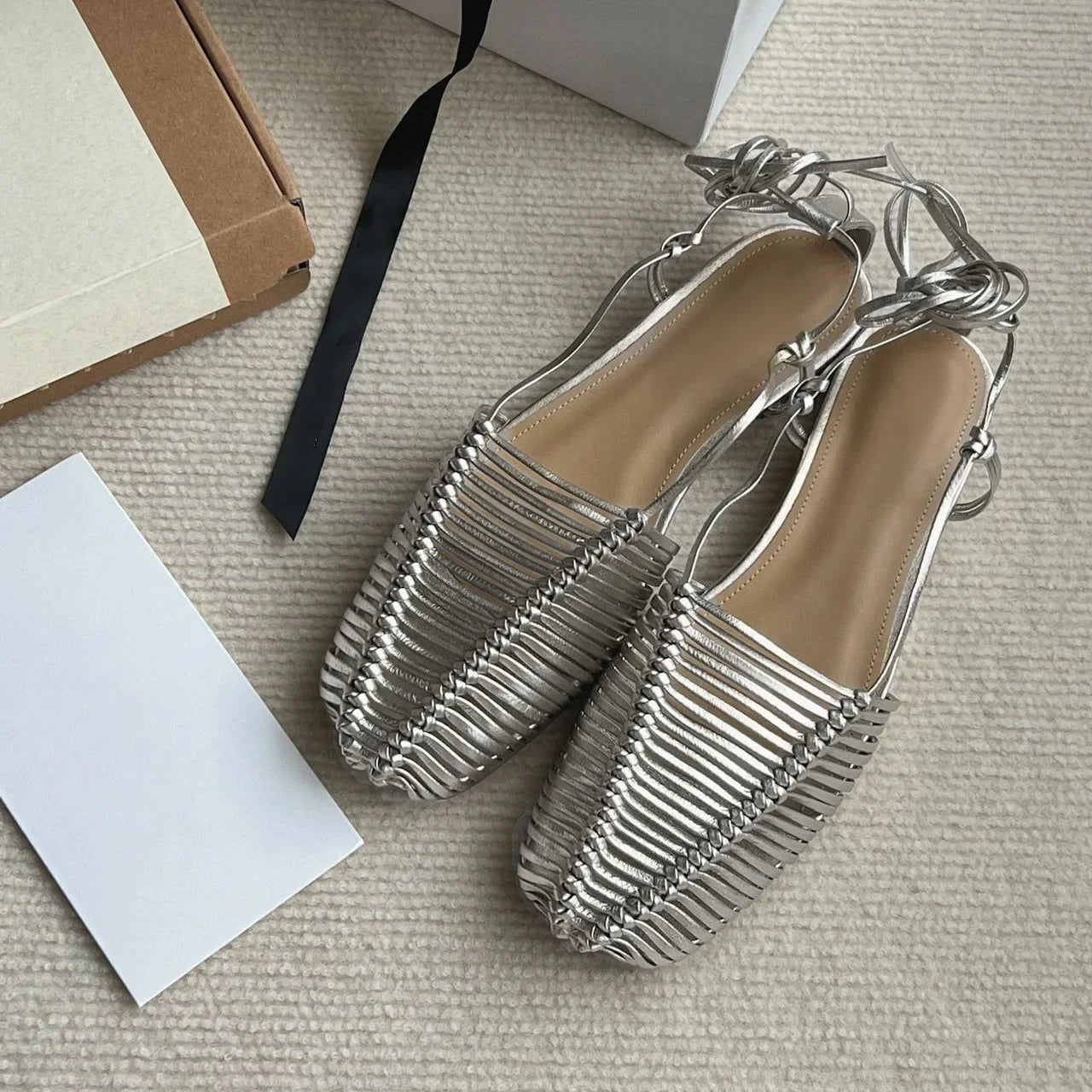 Vintage Woven Hollow Strap Sandals Beautiful Roman Sandals Flat Toe Comfortable Woven Sandals Holiday Party Shoes