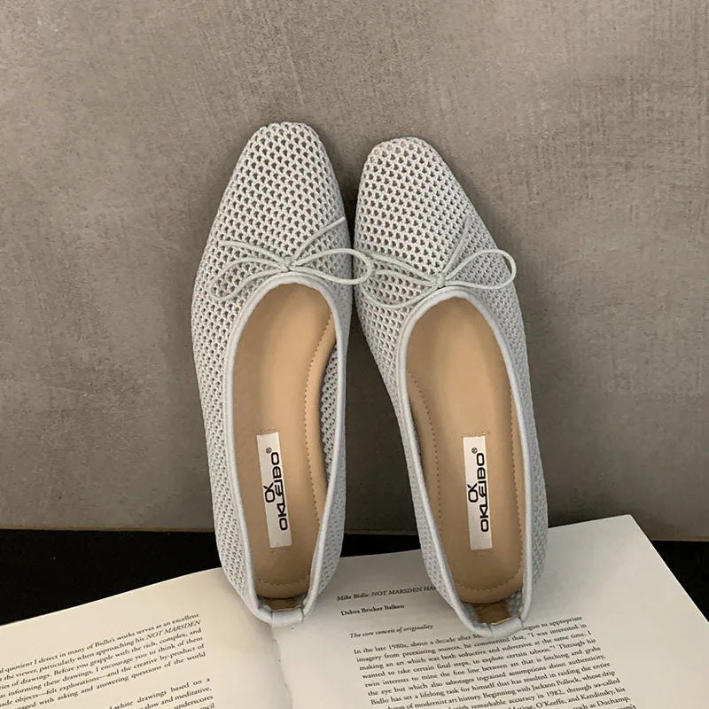 Mesh Flats Slip On Shoes Shallow Butterfly-Knot Ballet Flats Dance Shoes 2025