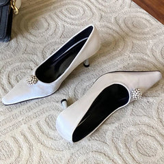 Silk Rhinestone High Heels Pointed Toe Pumps Elegant Office Shoes Shallow Brand Banquet