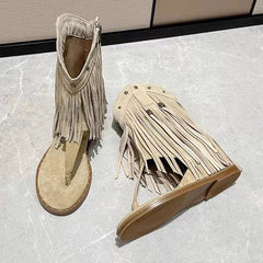 Fringe Ankle Cool Boots Sandals Flats Clip Toe Shoes Brand Casual Woman Zapatillas