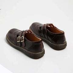 Mary Jane Shoes Thin Section Japanese Double Buckle Low-cut Flat Round Toe Small Leather Shoes