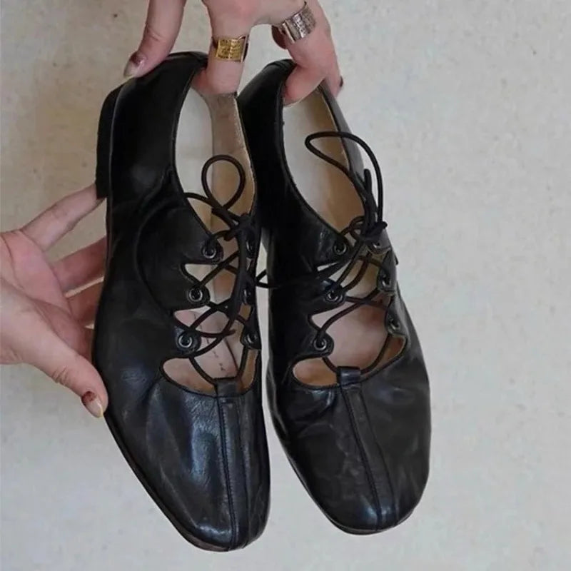 Ballet Shallow Flat Shoes Soft Commuting Retro Cross-laced Flat Mary Jane Shoes