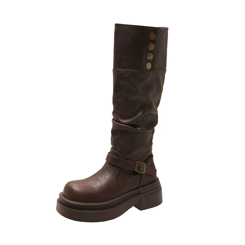 Platform Thick Bottom Woman Knee High Boots Shoes Elegant Belt Buckle Knight Booties