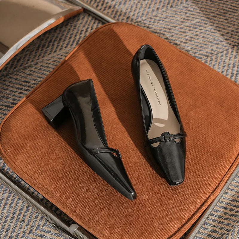 Single Shoes Femininity Thick Heel Skirt Versatile High Heelss Comfortable Square Head Pumps