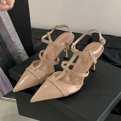 Pointed Toe Pumps Heels Shoes Ankle Buckle Footwear T-Strap Thin High Heels Shoes