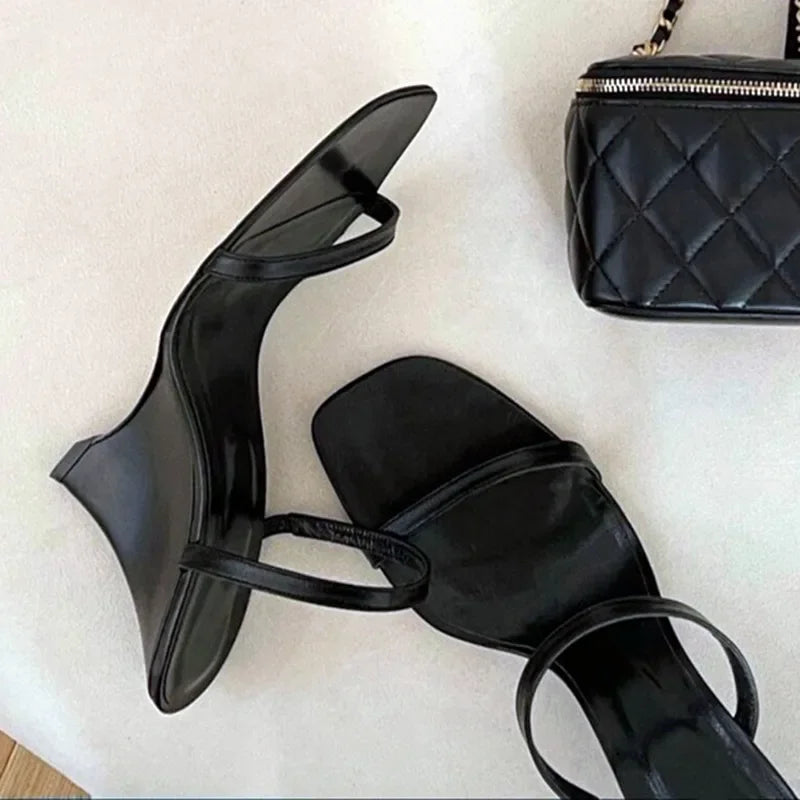 Wedge Heeled Sandals Slingback Slide Slippers Square Toe High Heels Party Sandalias