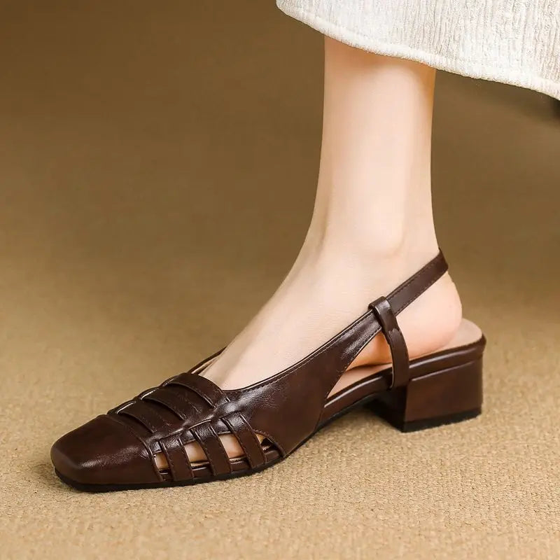 Design Vintage Square Toe Block Heels 3.5cm Back Buckle Strap Big Size 43 Dating Shoes 31 32