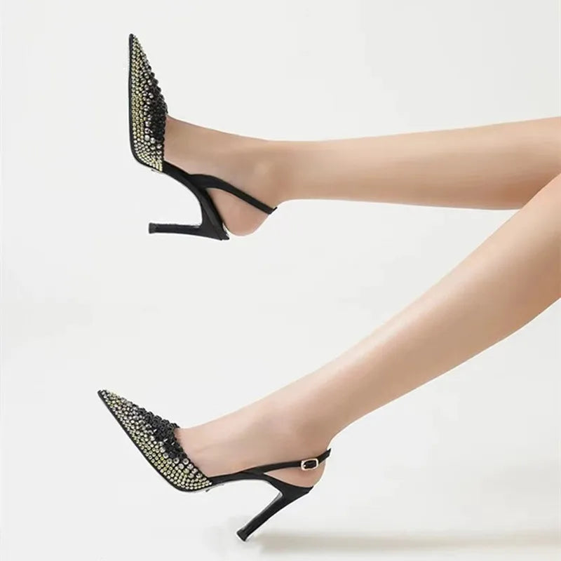 Rhinestones Gradient Slingbacks Bling Crystal Banquet Stiletto High Heels Party Prom Shoes