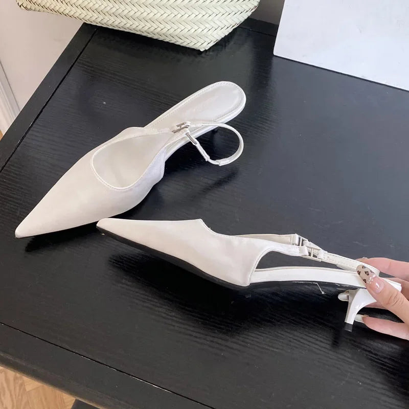 Satin Pointed Toe Mules Sandals High Quality Shallow Thin Low Heels