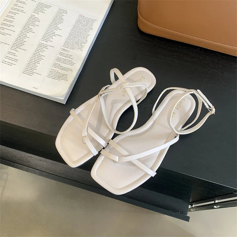 Gladiator Elegant Narrow Band Clip Toe Shoes Comfort Flats Beach Sandalias