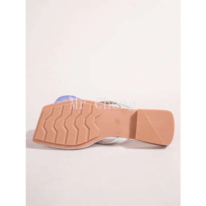 Brand Shoes Elegant Flowers Design Slippers Casual Outer Wear High Heel Slides