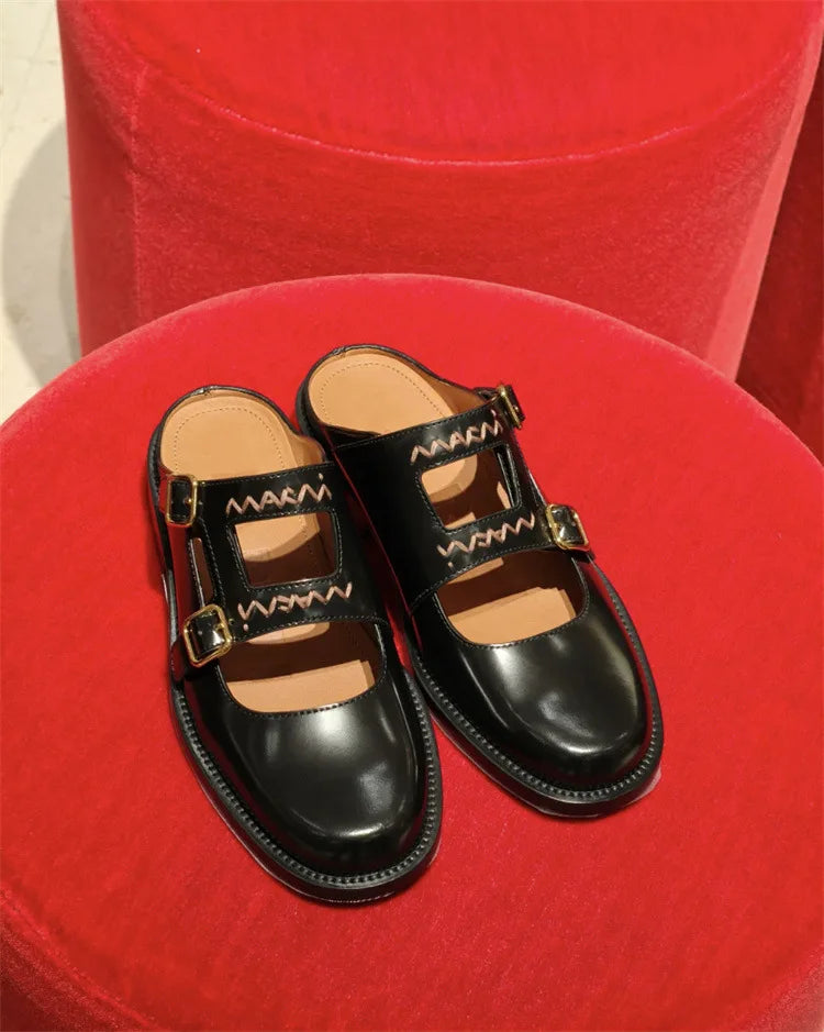 Niche British Style Embroidered Letter Small Leather Shoes Metal Buckle Loafers Shoes