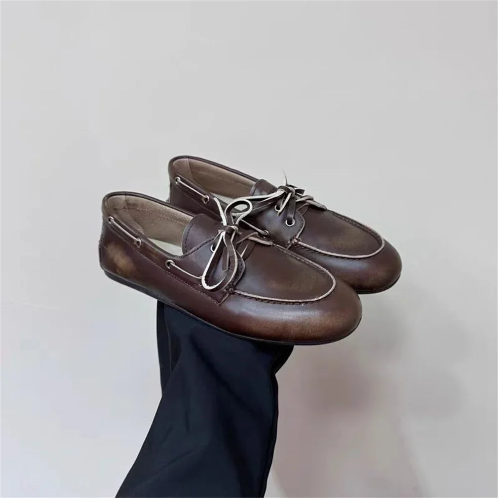 Ins Genuine Leather Flats Shoes Loafers Trend Vintage Suede Loafers Casual British Style Flat Single Shoes