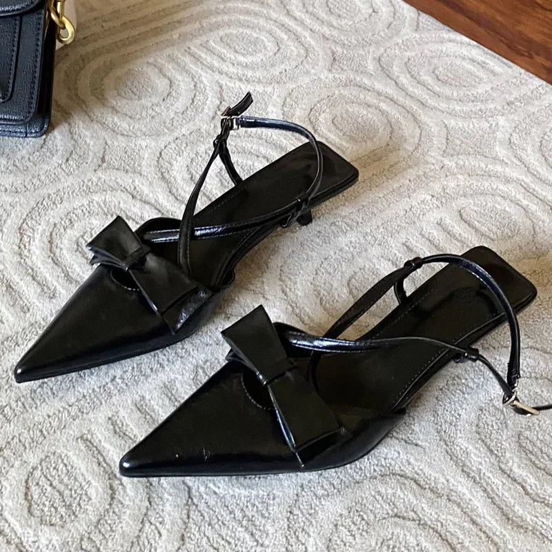 Butterfly-knot Buckle Strap Pumps Woman Elegant Pointed Toe Thin Low Heels