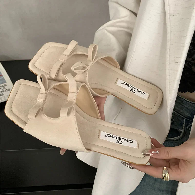 Butterfly-Knot Flats Slippers Shoes Square Toe Beach Slides Sandals Shoes
