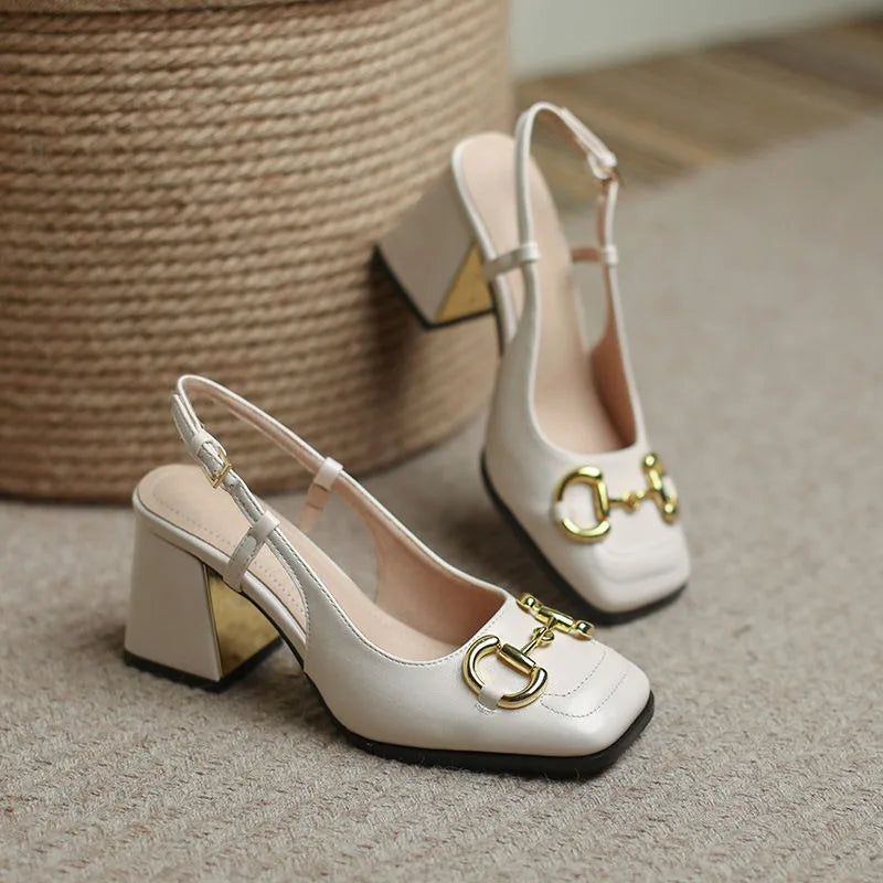 Mary Jane Shoes 41-43 French Vintage Square Headed Thick Heels High Heels Single Shoes Baotou Letter Sandals