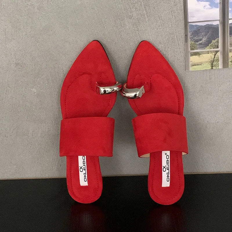 Metal Wedges Slippers Slides Sandals Flip flops Pointed Toe Heeled Slippers Wedges Shoes