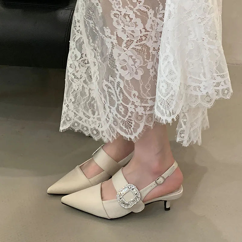 Rhinestones Party Thin Heels Sandals Shoes Buckle Footwear Medium Heels Sandals Pumps Shoes