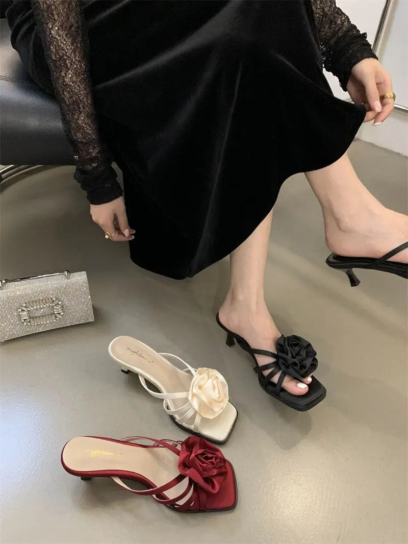 Red Rose Handmade Flower Sandal Heels Wedding Shoes Bride Shoes Design Pumps