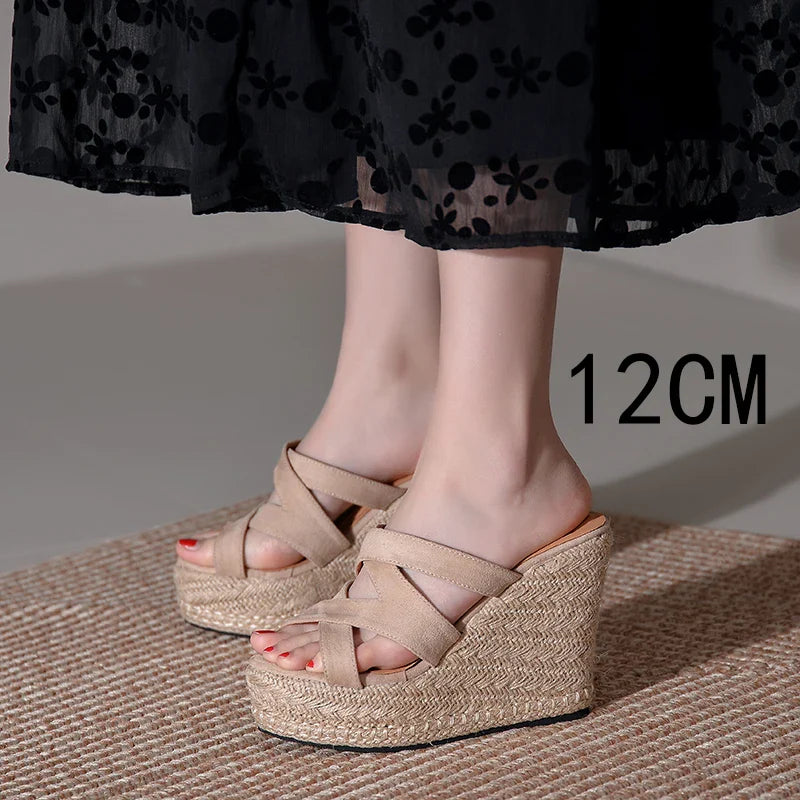 Size 32-39 Open Toe Sandals High Heel Wedge Platform Beach Sandals Shoes