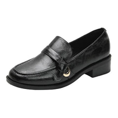 Cow Leather Metal Buckle Slip On Flat Shoes High Quality Comfortable Loafers Casual Versatile Daily Famale Shoes