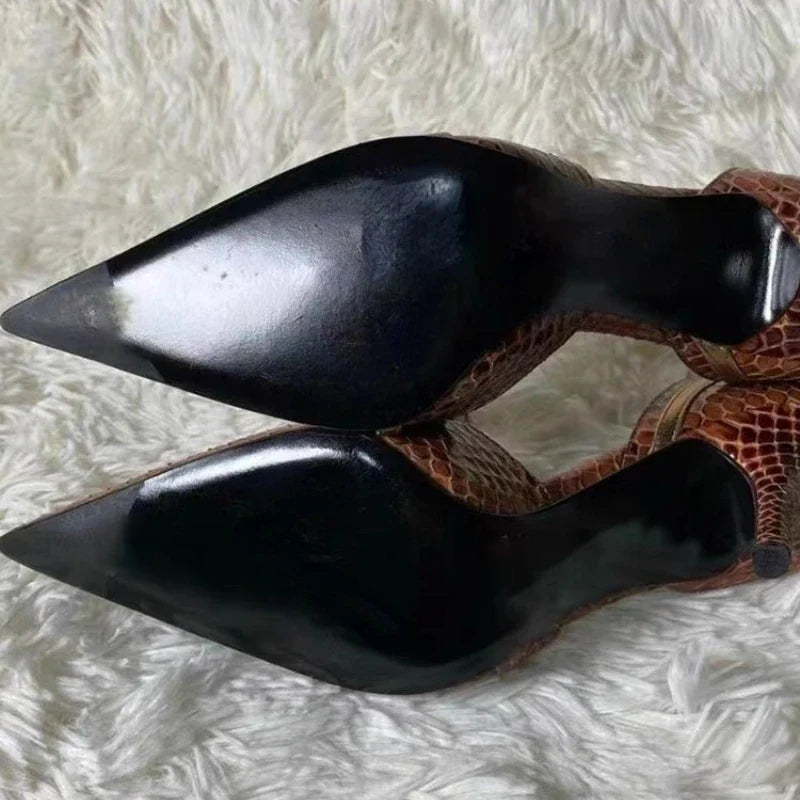 Snake Pointed Stiletto Sandals Belt Buckle Hollow Fine High Heel Sandals Retro Elegant Party