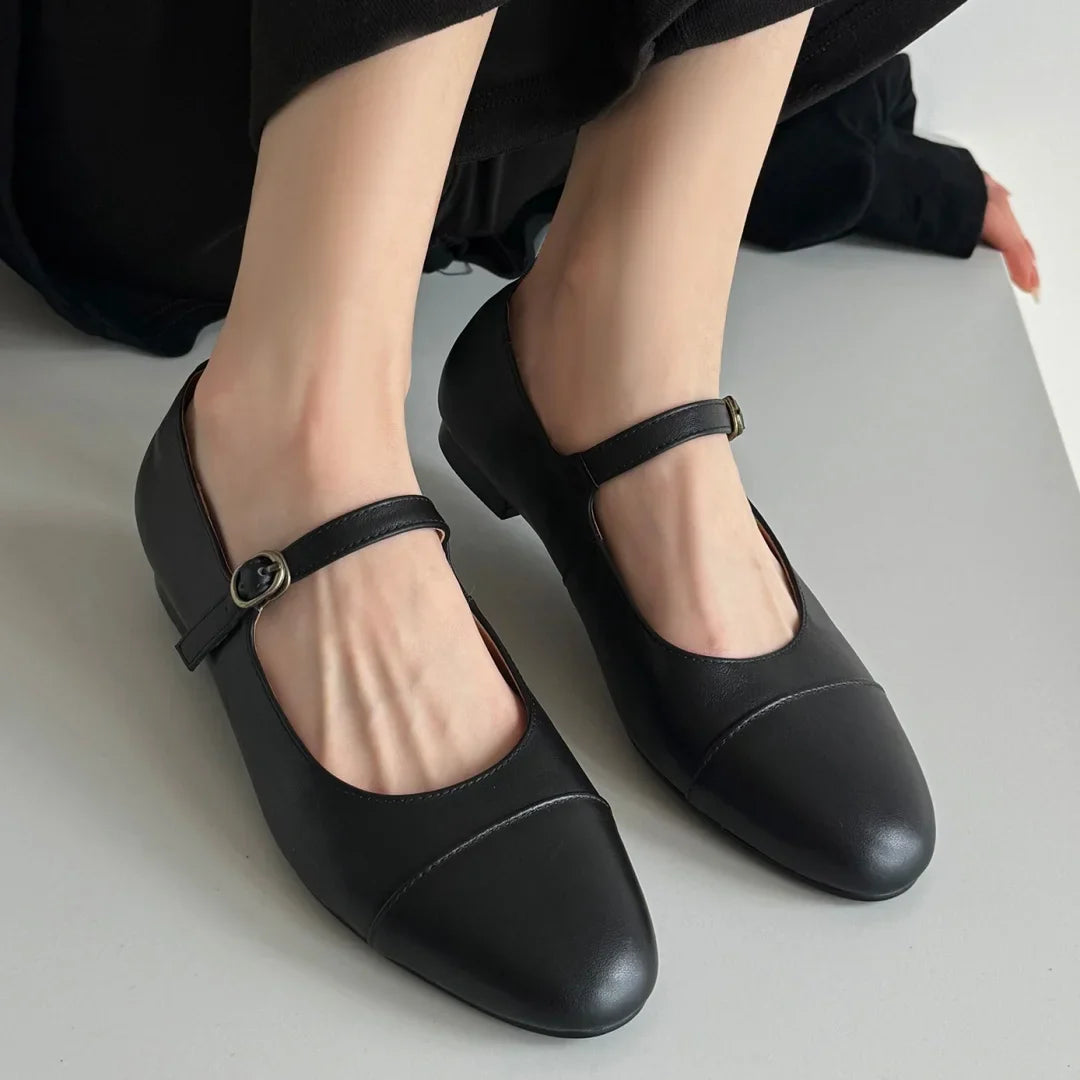 genuine leather round toe slip-on Mary Jane flats soft comfortable casual daily footwear shoes