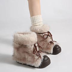 Furry Lace Up Snow Boots Concise Height Increase Shoes Thick Sole Warm Cotton Short Booties Zapatos De Muje