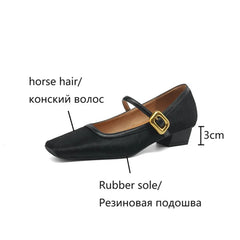 Toe Chunky Heel Shoes Horsehair Leopard Shoes