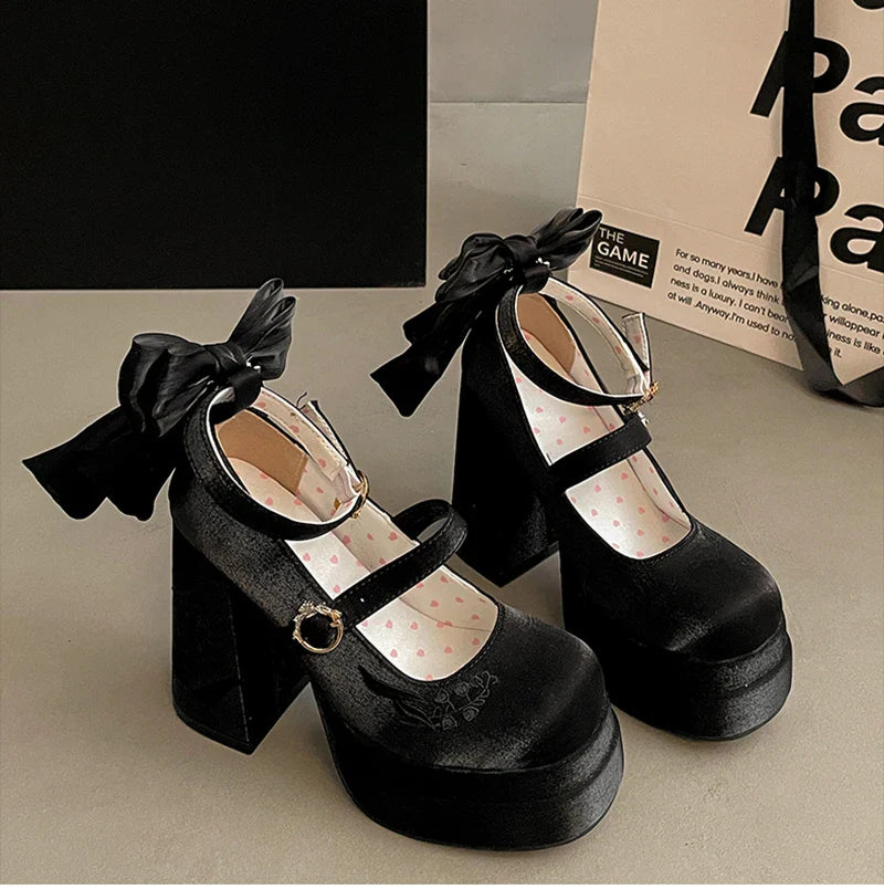 Night Club Platform Lolita Pumps Butterfly-knot High Heel Shoes Stripper Party Shoes