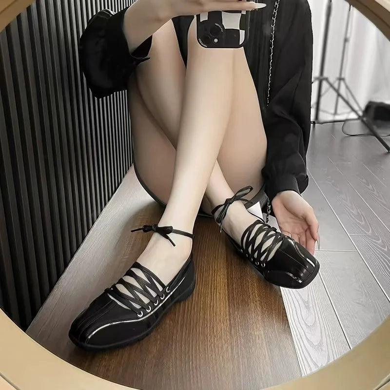 Ballet Style Flats Lace-up Retro Mary Jane Comfortable Lightweight Ballet Sneakers