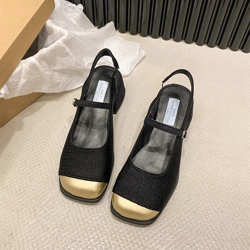 Buckle Square Heel Platform Mary Jane Shoes Casual Soft Soled High Heel Sandals Shoes