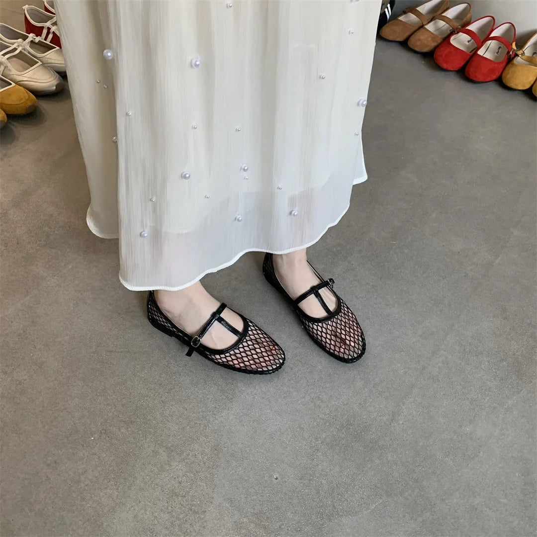 Cosy Mesh Heels Flat Shoes Round Toe Buckle Strap Casual Outdoor Dress Sandals