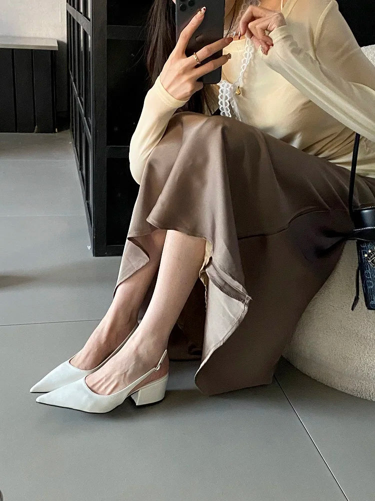 Pumps Pointed Toe Square Heels Elegant Mule Shoes Zapatos De Mujer