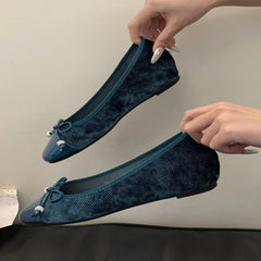 Comfortable Round Toe Flats Sweet Bow Brand Shoes Elegant Lace Shallow Ballet Shoes Zapatos Muje
