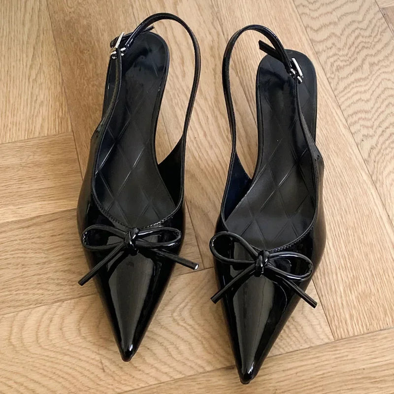 Style Thin Low Heels Butterfly-knot Woman Pumps Elegant Pointed Toe Buckle Strap Party Wedding