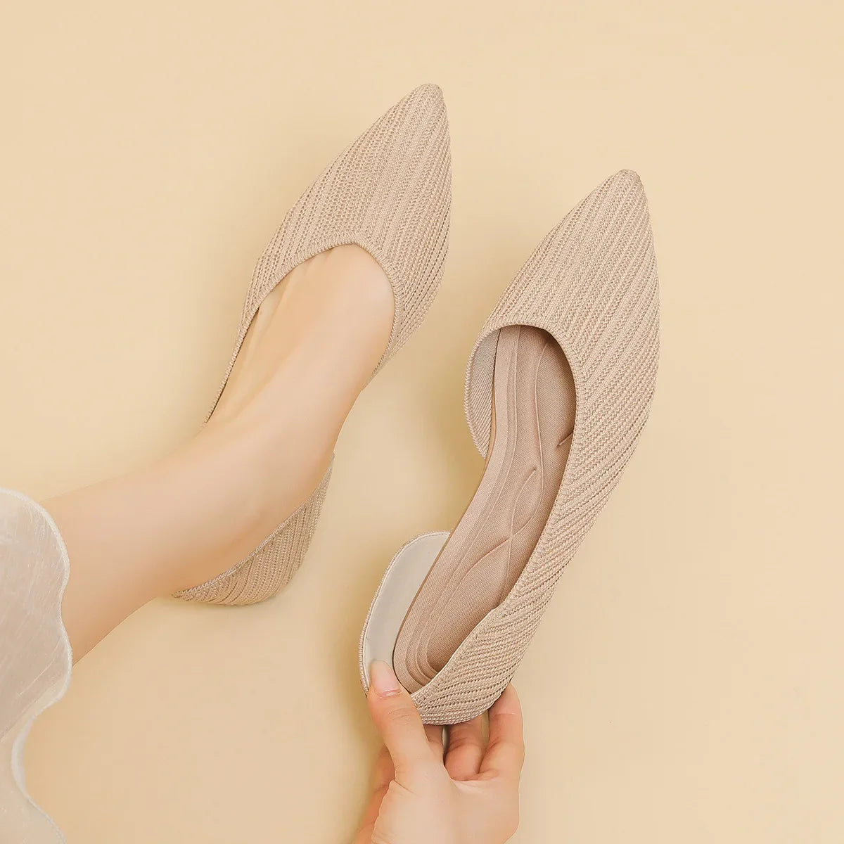 D'orsay Flats Shoes Stretch Soft Ballerinas Loafers Femmes Pointed Toe Slip On Moccasines Fly Weaving Princess Ballets