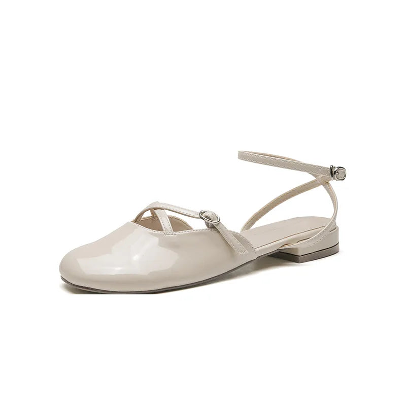 cover toe cross band gladiator sandals japanned leather ankle strap sandalias mujer low heel shoes