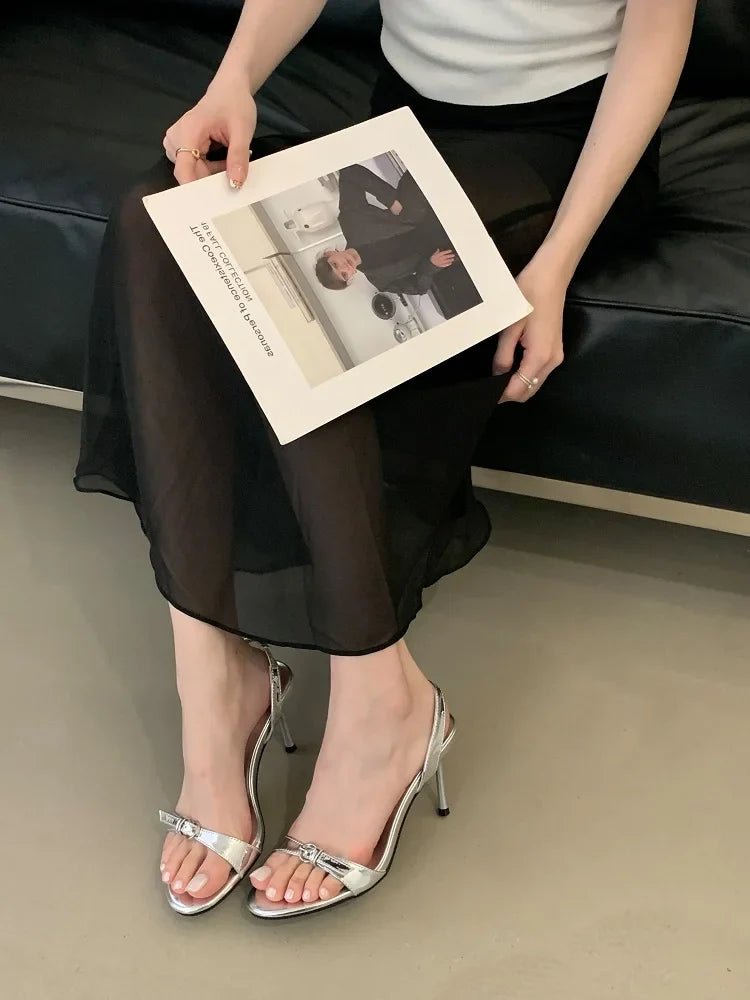 Narrow Band Open Toe Sandals Thin Low Heel Gladiator Party Shoes Zapatos De Mujer