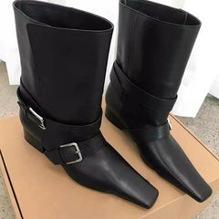 Genuine Leather Butterfly Knot Wrapped Strap Short Ankle Boots Polished Color Distressed Flat Bottomed Bare Shoes