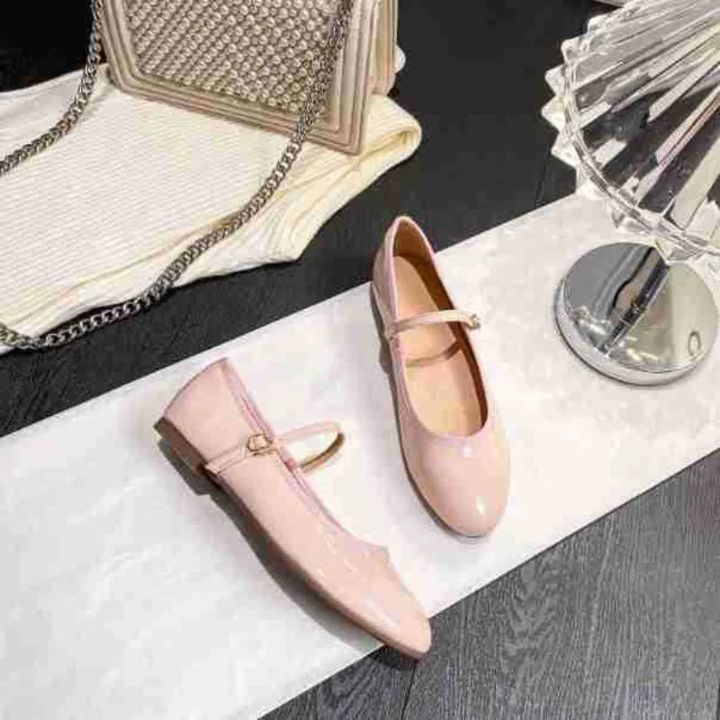 Shiny PU Leaather Flats Mary Janes Shoes Red Elegant Basic Pointed Toe Loafers Daily Casual Black Shoes