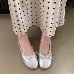Brand Flat Shoes Round Toe Pleated Shallow Slip On Boat Shoes Soft Flat Heel Single Shoes
