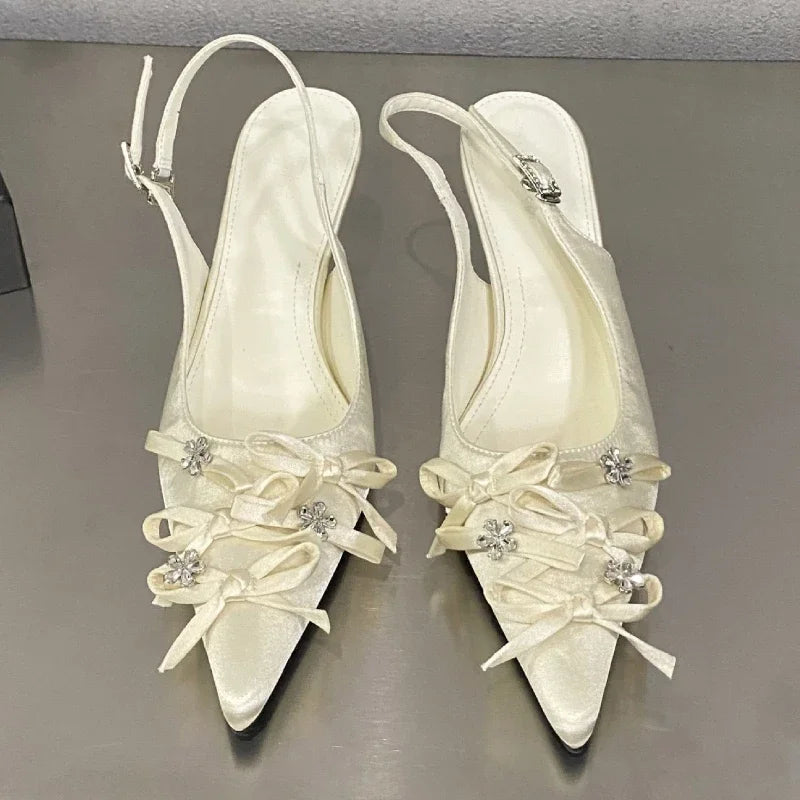 Pointed Toe Thin High Heels Butterfly-knot Elegant Slingback Sandals Party
