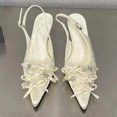Pointed Toe Thin High Heels Butterfly-knot Elegant Slingback Sandals Party