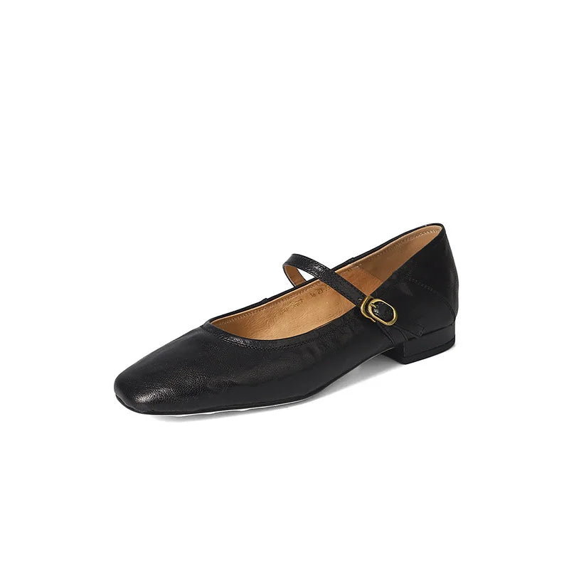 Small Leather Shoes Low-heeled Buckle Pumpss Square Head Two Wear Mary Jane Shoes
