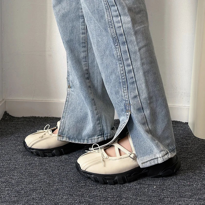Chunky Sports Shoes Shallow Butterfly-knot Platform Sneakers Casual Flats Outdoor Mary Jane Shoe