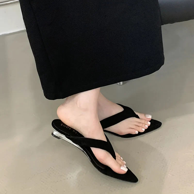 In Pointed Toe Wedges Slippers Flip flops Slides Low Heel Wedges Sandals