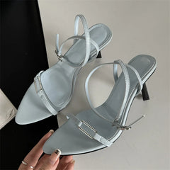 Hollow Out Sandals Pointed Toe Thin High Heels Wedding Shoes Ankle Buckle Strap Pumps