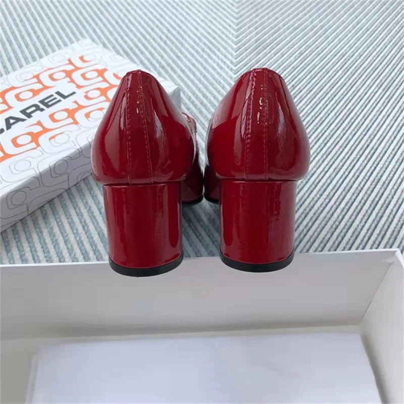 Patent Leather Square Toe Pumps Mary Jane Shoes Buckle High Heels Party Zapatos De Mujer