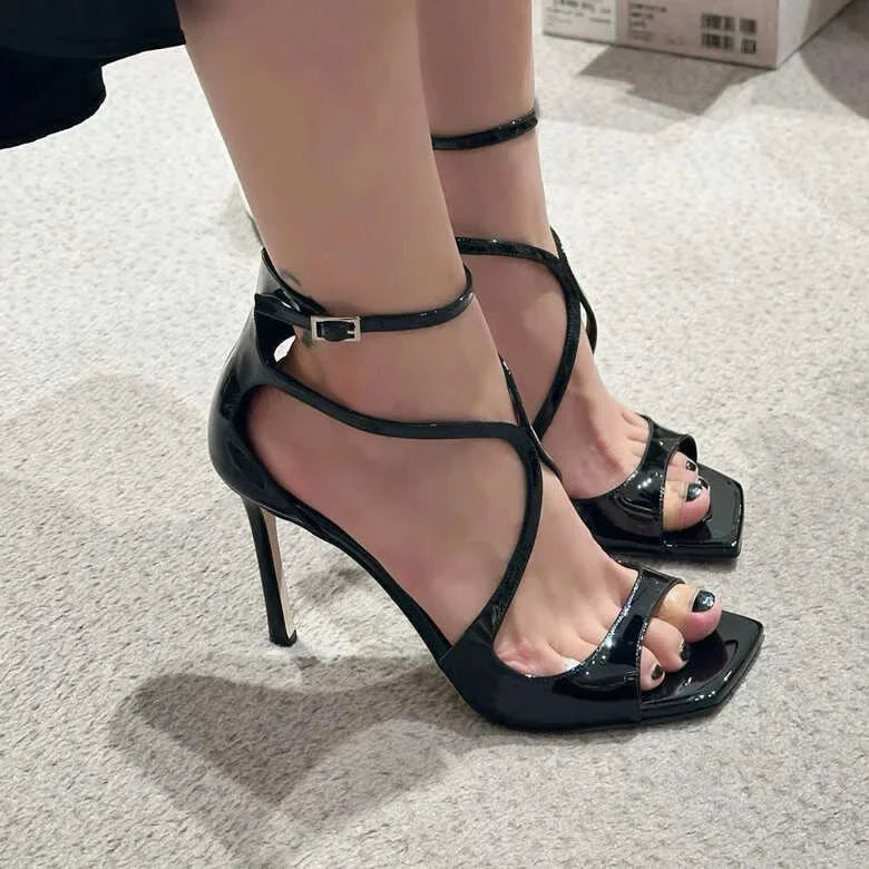 Silk Thin High Heels Brand Banquet Open Toe Cross-tied Elegant Sandals